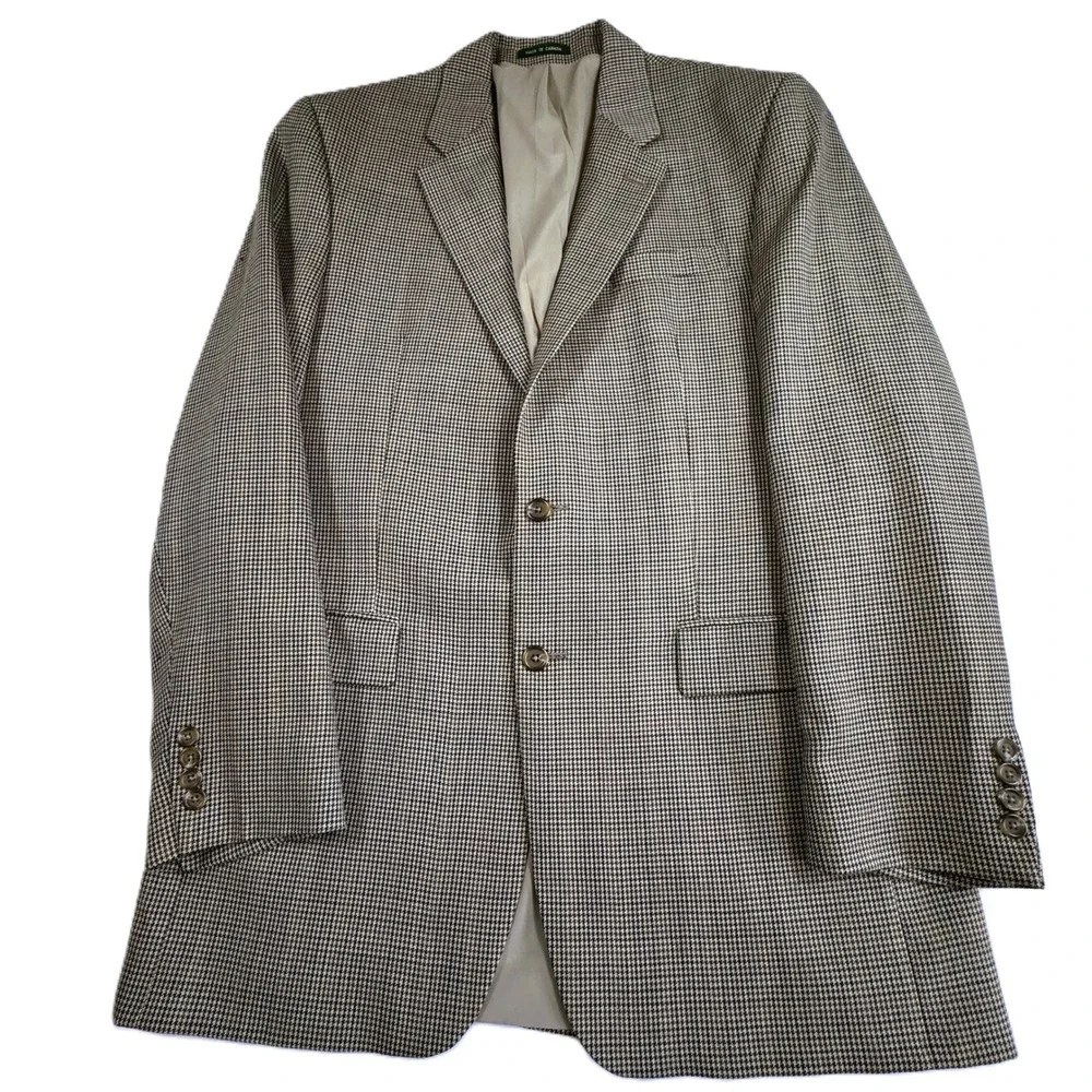 Lauren Ralph‎ Lauren Brown Blazer Sport Coat Mens 42XL Wool Houndstooth VTG 1998